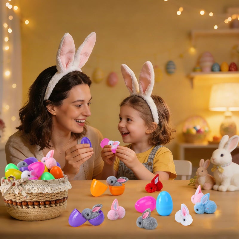 Labrostar 24Pack Easter Eggs Fillers with Easter Bunny Plush Inside Prefilled Easter Eggs for Easter Eggs Hunt Easter Bunny Mini Stuffed Animal for Easter Basket Stuffers Classroom Prize Supplies - Image 5