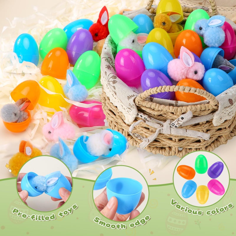 Labrostar 24Pack Easter Eggs Fillers with Easter Bunny Plush Inside Prefilled Easter Eggs for Easter Eggs Hunt Easter Bunny Mini Stuffed Animal for Easter Basket Stuffers Classroom Prize Supplies - Image 4