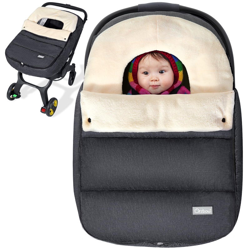 Orzbow Car Seat Covers for Babies Winter Universal Baby Car Seat Cover with Adjustable Collar Waterproof Carseat Cover with Zipper Warm Coral Fleece Detachable and Machine Washable Dark Grey