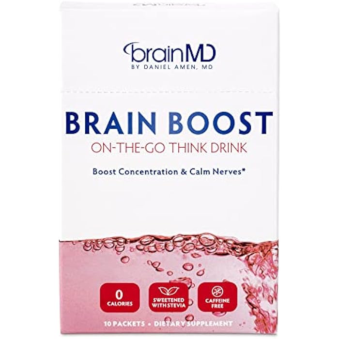 BRAINMD Dr Amen Brain Boost On The Go - 10 Packets, Berry Flavor - Nootropic Drink Powder, Promotes Focus, Clarity & Mental Energy - Caffeine Free, Gluten Free - 10 Servings - Image 1