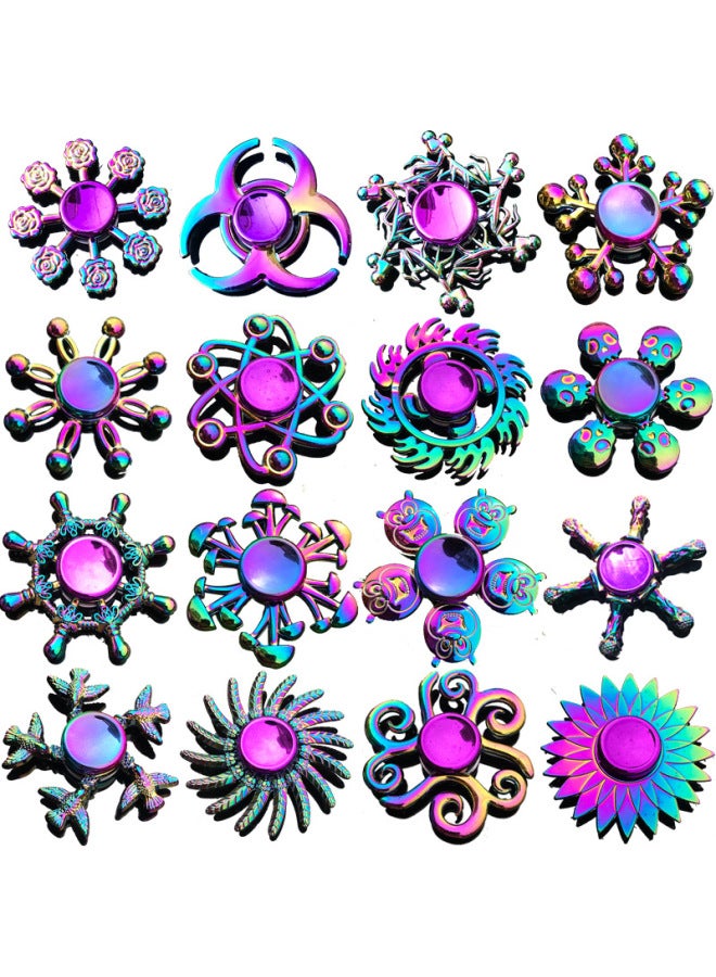 Colorful Alloy Finger Tip Gyro Street Stall Toy Stress Relief Hand Spinner Finger Gyro Toy-Color:Q12-colorful Lotus Style  - Image 2