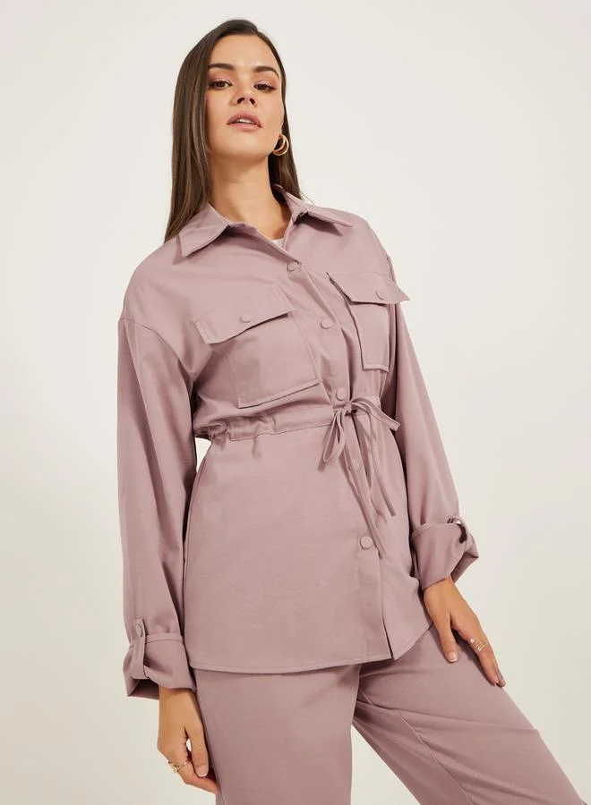 Styli Solid Pocket Detail Shirt and Joggers Co-Ords