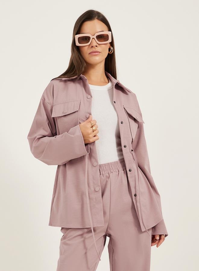 ستايلي طقم قميص وبنطلون جوجر بتفاصيل جيوب سادة - Image 3