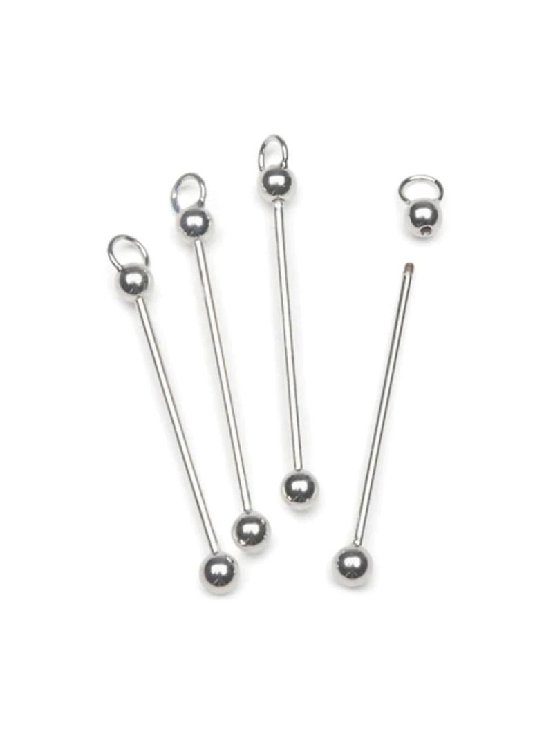 دبابيس خرزية مطلية بالفضة اللامعة 2.5 بوصة - Image 1