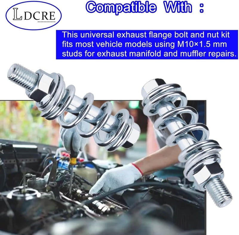 LDCRE 2Sets Car Exhaust Manifold Bolts Muffler Repair Kit,Steel M10x1.5 MM Exhaust Bolts and Nuts Flange Repair Kit with Springs for Exhaust Manifold Gasket Reduce Vibration Universal Car Accessories - Image 4