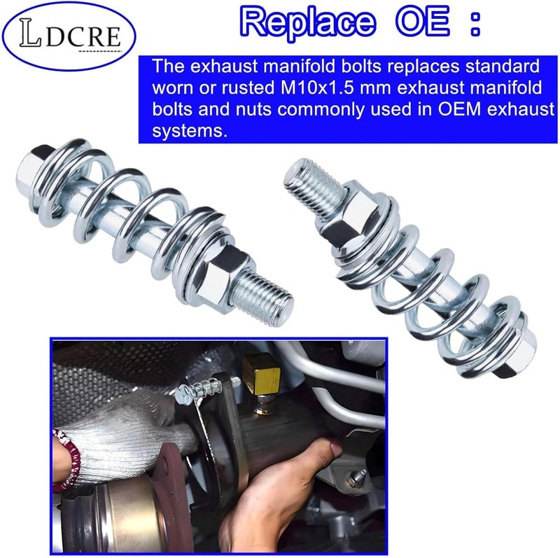 LDCRE 2Sets Car Exhaust Manifold Bolts Muffler Repair Kit,Steel M10x1.5 MM Exhaust Bolts and Nuts Flange Repair Kit with Springs for Exhaust Manifold Gasket Reduce Vibration Universal Car Accessories - Image 3