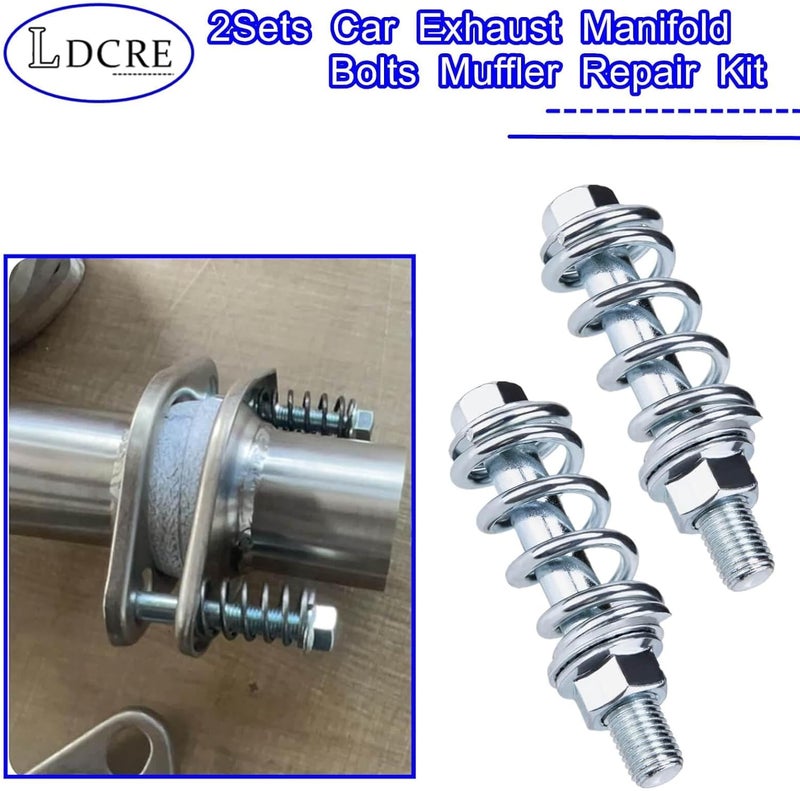 LDCRE 2Sets Car Exhaust Manifold Bolts Muffler Repair Kit,Steel M10x1.5 MM Exhaust Bolts and Nuts Flange Repair Kit with Springs for Exhaust Manifold Gasket Reduce Vibration Universal Car Accessories - Image 2