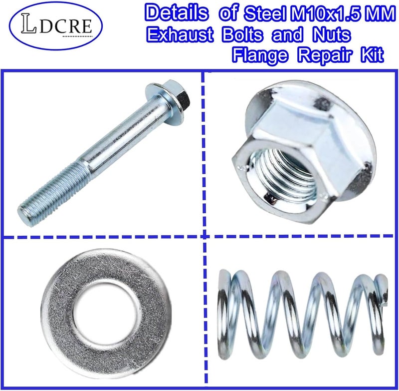 LDCRE 2Sets Car Exhaust Manifold Bolts Muffler Repair Kit,Steel M10x1.5 MM Exhaust Bolts and Nuts Flange Repair Kit with Springs for Exhaust Manifold Gasket Reduce Vibration Universal Car Accessories - Image 5