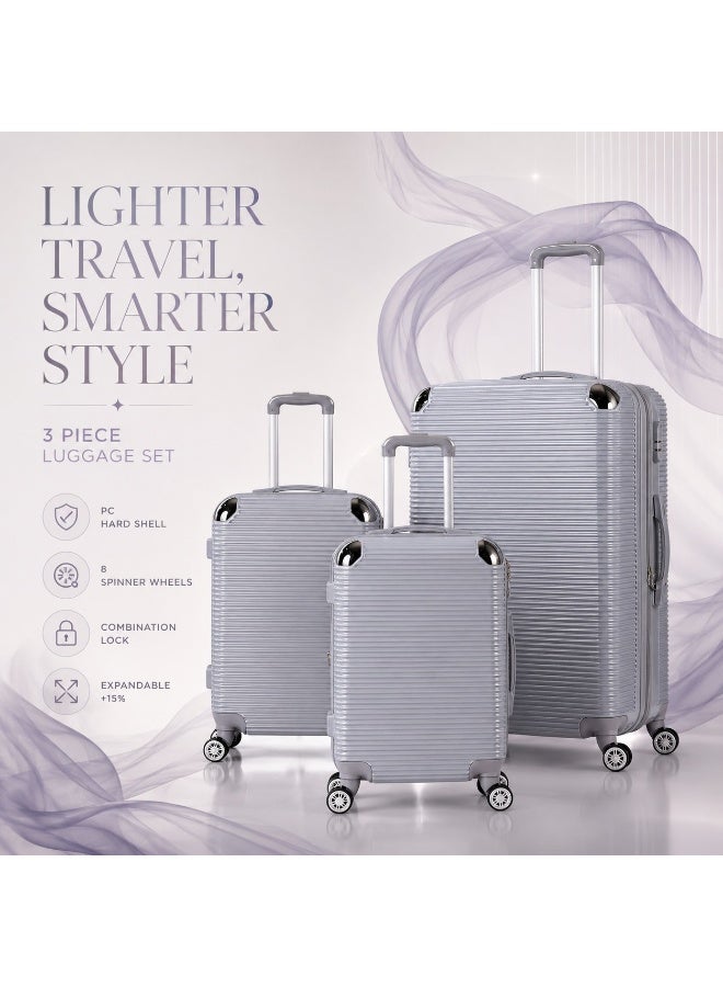 3-Piece Hard Shell Luggage Set with 8 Spinner Wheels, Expandable Design, Combination Lock and Spacious Storage for Travel - Image 1