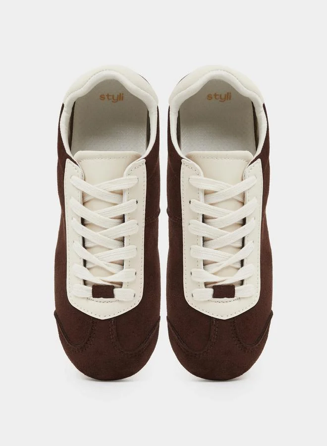 Styli Brown Two Tone Suede Sneakers for Women | Best Price UAE