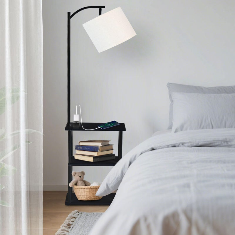 Qupui Floor Lamp with Table, Narrow Side Table with USB-A/USB-C Charging Station and AC Port, 3 Color Temperatures 12W LED Bulb, End Table for Bedroom, Living Room and Home Office, Black - Image 4