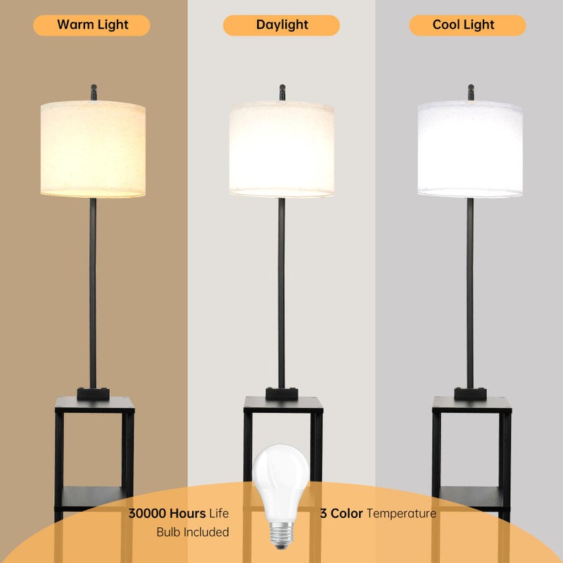 Qupui Floor Lamp with Table, Narrow Side Table with USB-A/USB-C Charging Station and AC Port, 3 Color Temperatures 12W LED Bulb, End Table for Bedroom, Living Room and Home Office, Black - Image 5