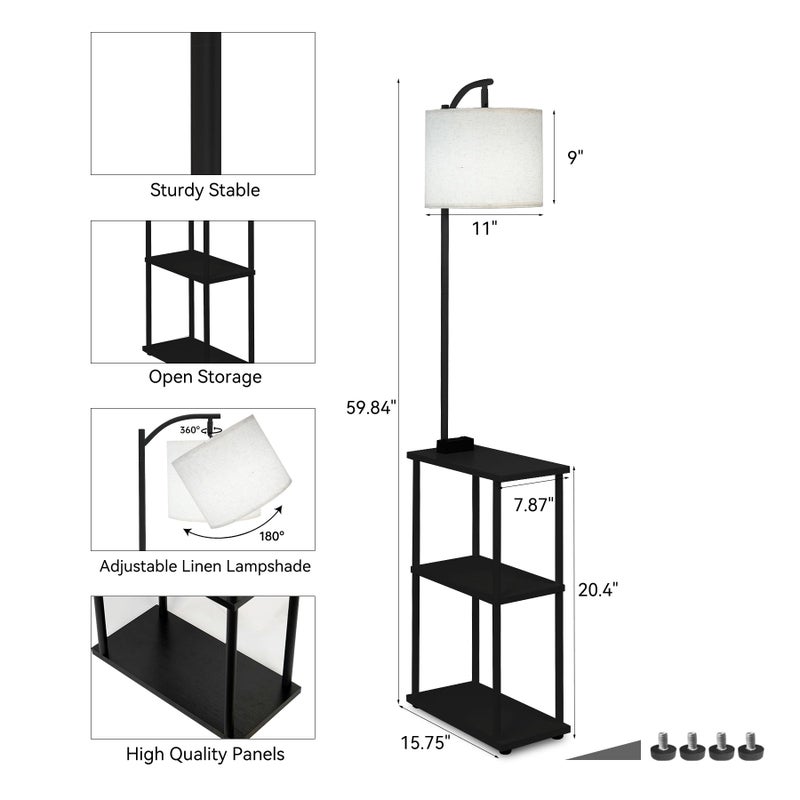 Qupui Floor Lamp with Table, Narrow Side Table with USB-A/USB-C Charging Station and AC Port, 3 Color Temperatures 12W LED Bulb, End Table for Bedroom, Living Room and Home Office, Black - Image 3