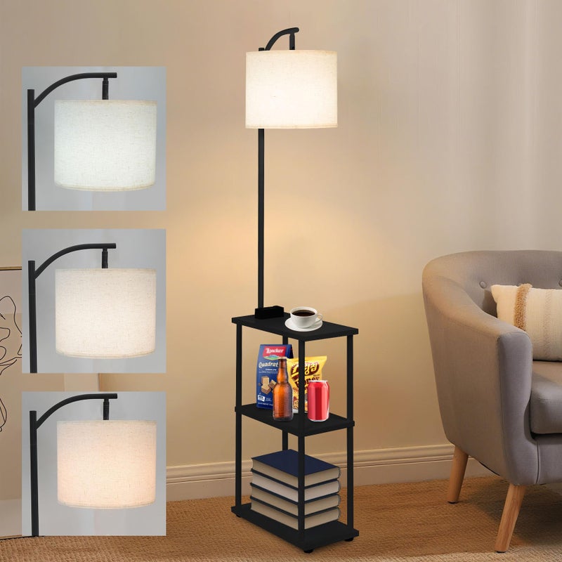 Qupui Floor Lamp with Table, Narrow Side Table with USB-A/USB-C Charging Station and AC Port, 3 Color Temperatures 12W LED Bulb, End Table for Bedroom, Living Room and Home Office, Black - Image 1