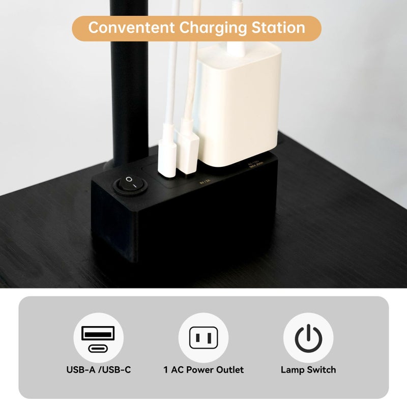 Qupui Floor Lamp with Table, Narrow Side Table with USB-A/USB-C Charging Station and AC Port, 3 Color Temperatures 12W LED Bulb, End Table for Bedroom, Living Room and Home Office, Black - Image 2
