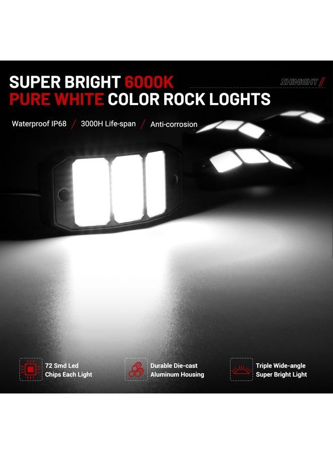 SHINIGHT 12PCS White Rock Lights, Super Bright Pure White 6000K Rock Lights for Trucks,72 SMD LED Chips Each Light,3M/9.84FT Extension Wires,Waterproof IP68 Underglow Lights for ATV UTV Cars Boats - Image 2