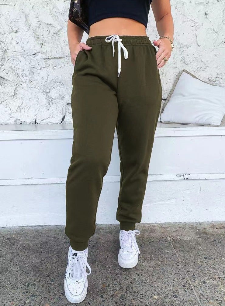 Loquat New women's Trousers Solid Color Thick Casual Sweatpants - Image 1