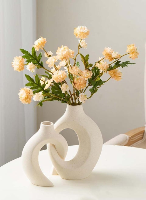 Ceramic Vases Set of 2, Round Hollow Modern Vase for Home Decor, Boho Vases for Nordic Minimalist Decor, Wedding Dining Living Room Entryway Table Decorative Vase