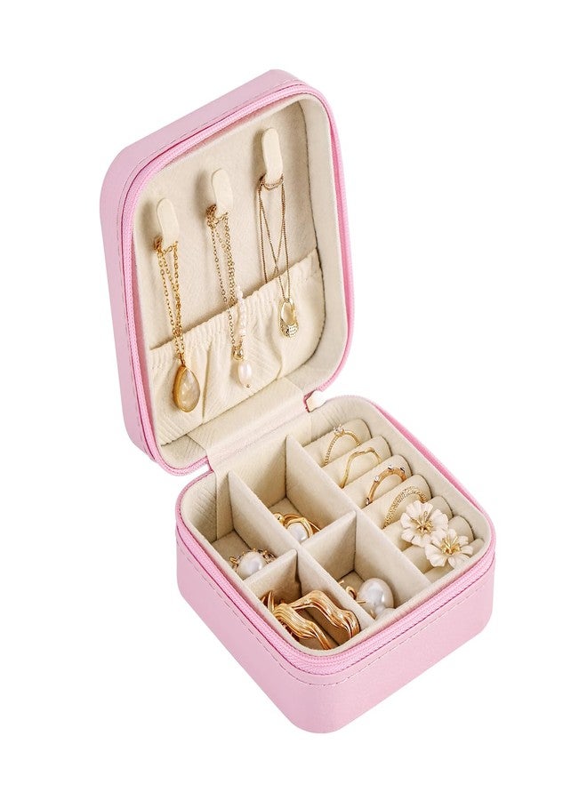 CASEGRACE Travel Jewelry Case, Small Jewelry Box Portable Jewelry Travel Organizer Display Storage Case for Rings Earring Necklace Bracelet, Gift for Women Girl, Pink - Image 1