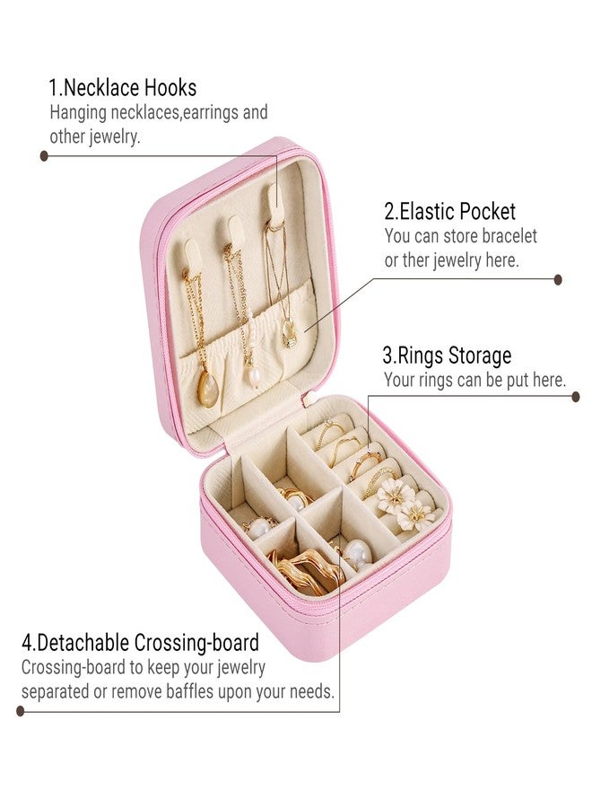 CASEGRACE Travel Jewelry Case, Small Jewelry Box Portable Jewelry Travel Organizer Display Storage Case for Rings Earring Necklace Bracelet, Gift for Women Girl, Pink - Image 2