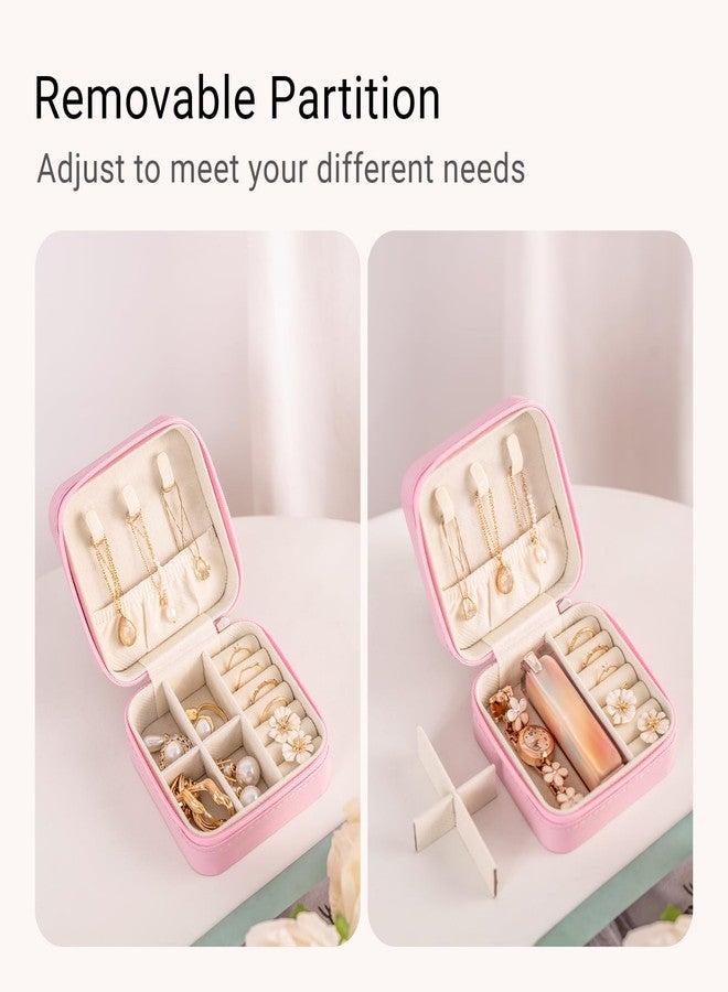 CASEGRACE Travel Jewelry Case, Small Jewelry Box Portable Jewelry Travel Organizer Display Storage Case for Rings Earring Necklace Bracelet, Gift for Women Girl, Pink - Image 5