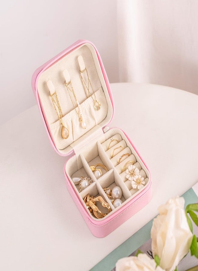 CASEGRACE Travel Jewelry Case, Small Jewelry Box Portable Jewelry Travel Organizer Display Storage Case for Rings Earring Necklace Bracelet, Gift for Women Girl, Pink - Image 4