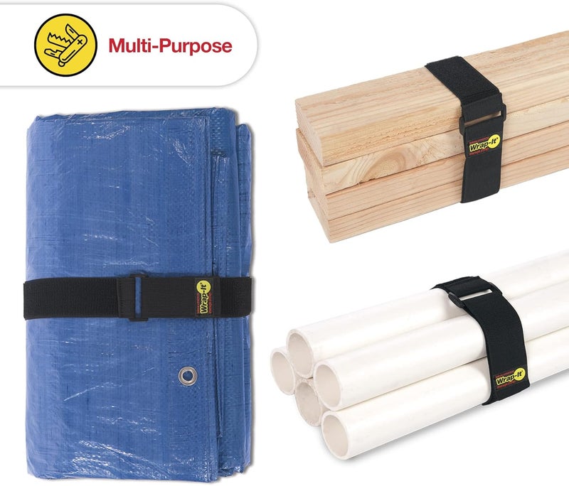 Wrap-It Storage Super-Stretch Straps - 24" (4 Pack) Black - Elastic Hook and Loop Cinch Straps fir Garden and Pool Hose Storage - Image 4