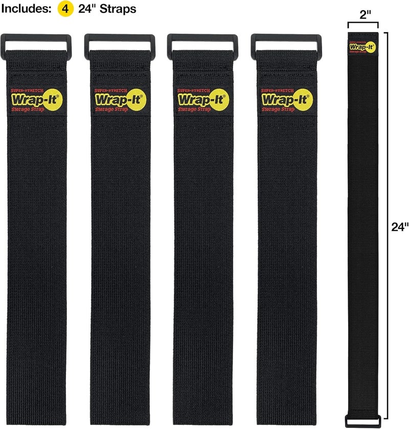 Wrap-It Storage Super-Stretch Straps - 24" (4 Pack) Black - Elastic Hook and Loop Cinch Straps fir Garden and Pool Hose Storage - Image 3
