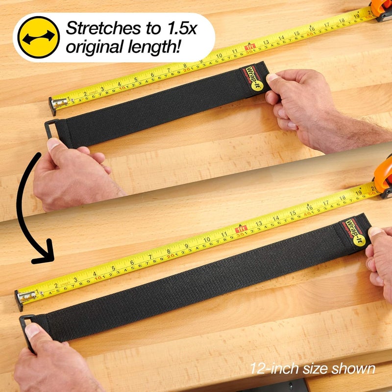 Wrap-It Storage Super-Stretch Straps - 24" (4 Pack) Black - Elastic Hook and Loop Cinch Straps fir Garden and Pool Hose Storage - Image 5