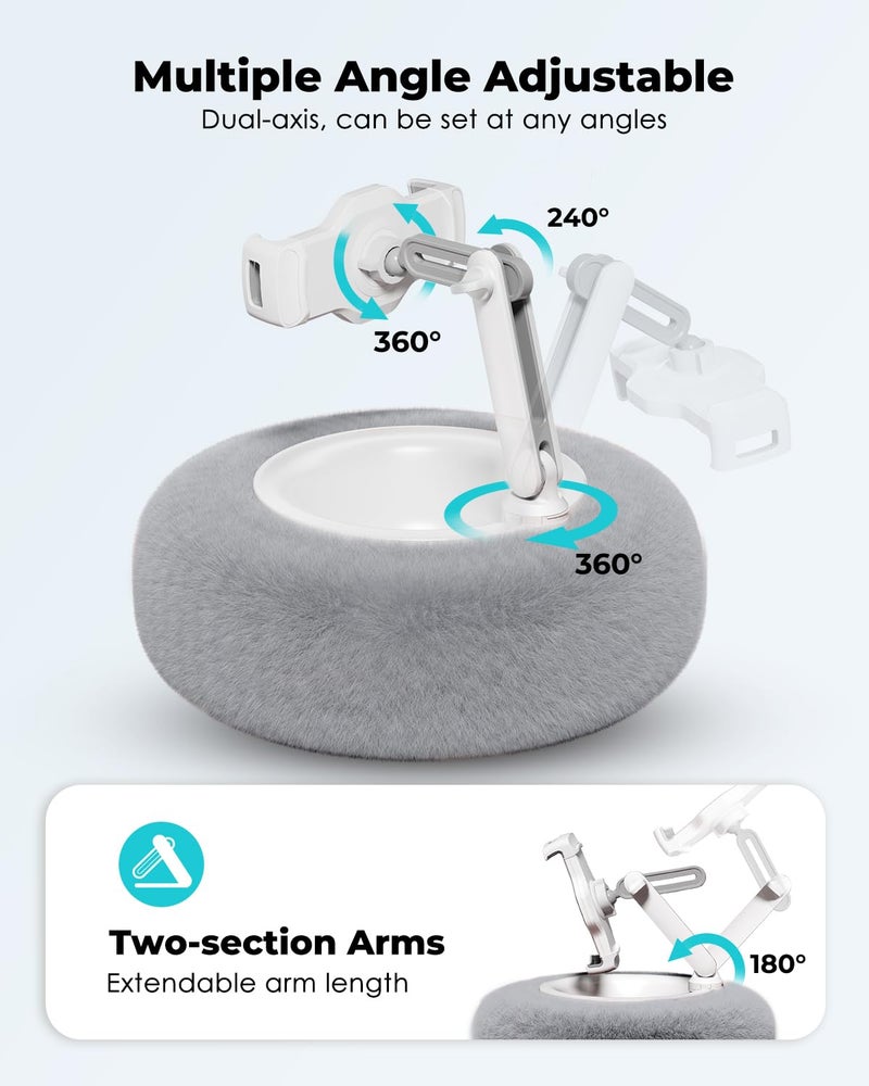 Viozon Tablet Stand Pillow, Compatible with 4.7"-13" Phone/Tablet, iPad, iPhone, Samsung, Google, Kindle, 360°Adjustable Phone Holder for Bed with Soft Plush Fabric, and Detachable Bowl, Grey - Image 4