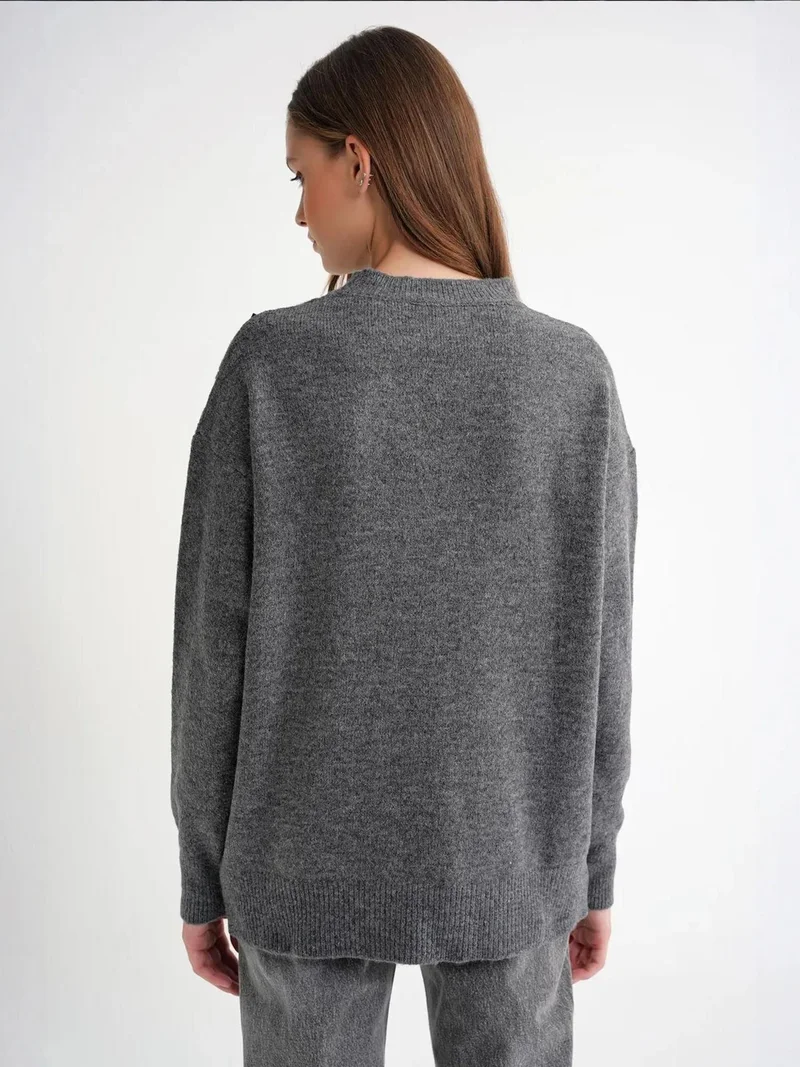 MixRay Bow Detail Cable Knit Oversized Sweater