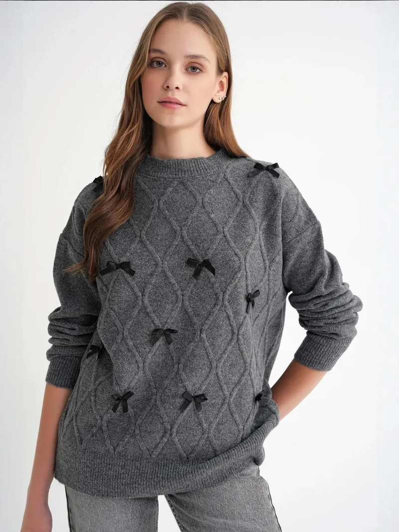MixRay Mixray Bow Detailed Oversize Knit Sweater