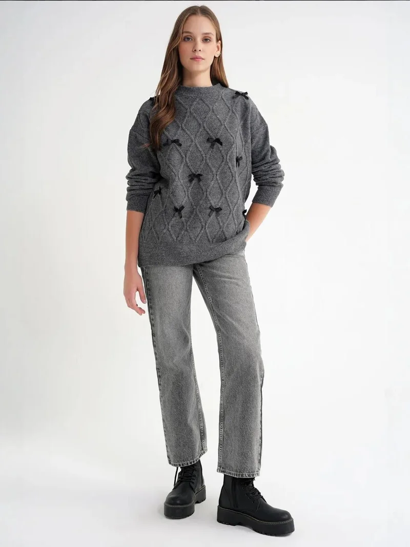 MixRay Mixray Bow Detailed Oversize Knit Sweater