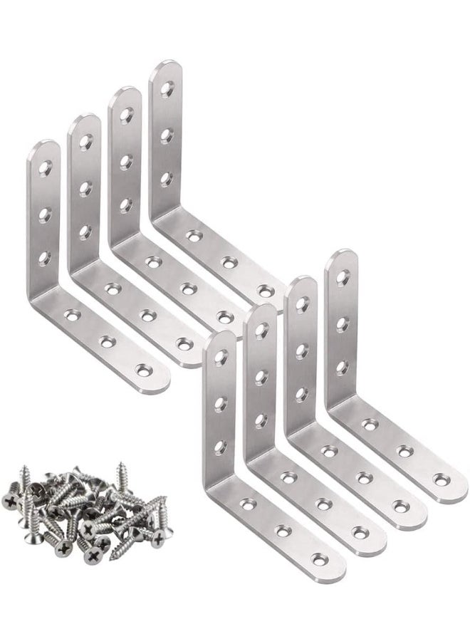 Rubik Corner Brace L Shaped Bracket, 8pcs Stainless Steel Corner Code Decorative Joint Right Angle Bracket for Shelf Supports Fixing Wood Furniture Chair Table Cabinet Bed with Screws (100x100x18mm)  - Image 1
