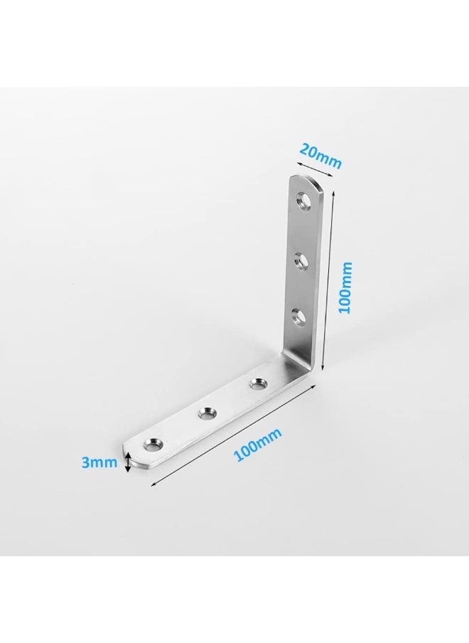 Rubik Corner Brace L Shaped Bracket, 8pcs Stainless Steel Corner Code Decorative Joint Right Angle Bracket for Shelf Supports Fixing Wood Furniture Chair Table Cabinet Bed with Screws (100x100x18mm)  - Image 2