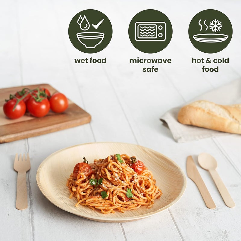 HAAGO 80 Pack Palm Leaf Plates and Bamboo Cutlery Set for 20 Guests  20 Square 9 Plates  60 Wooden Utensils  Better than Disposable or Plastic - Image 3