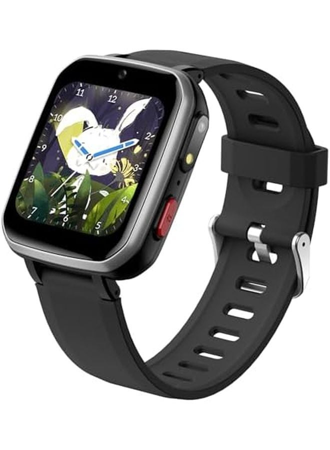 ساعة ذكية للأطفال للبنين والبنات بكاميرا مزدوجة وألعاب وعداد خطوات ومشغل موسيقى باللون الأسود - Image 1