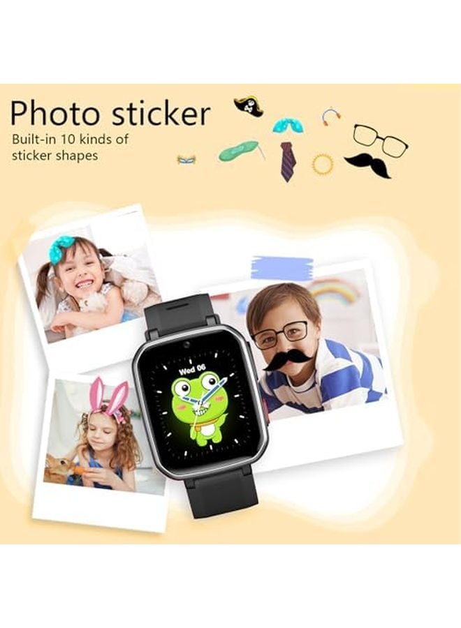 ساعة ذكية للأطفال للبنين والبنات بكاميرا مزدوجة وألعاب وعداد خطوات ومشغل موسيقى باللون الأسود - Image 4