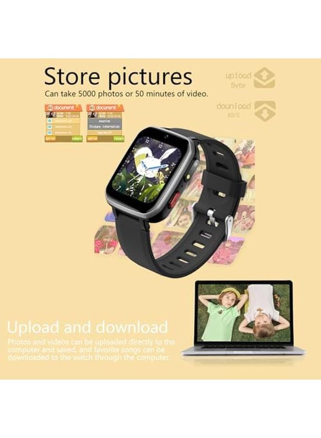 ساعة ذكية للأطفال للبنين والبنات بكاميرا مزدوجة وألعاب وعداد خطوات ومشغل موسيقى باللون الأسود - Image 5