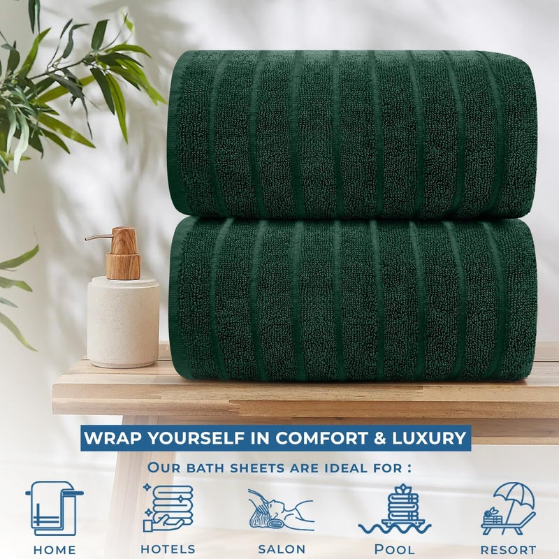 DAN RIVER Pack of 2 Bath Sheet 35x70 Inches, Ribbed Oversized Bath Towels Extra Large, Organic Cotton Towels for Bathroom - Hunter Green - Image 5