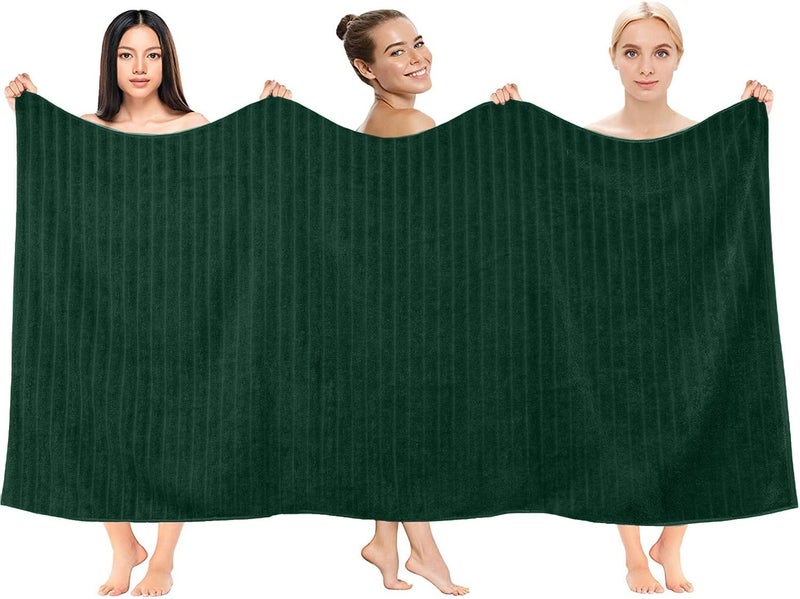 DAN RIVER Pack of 2 Bath Sheet 35x70 Inches, Ribbed Oversized Bath Towels Extra Large, Organic Cotton Towels for Bathroom - Hunter Green - Image 4