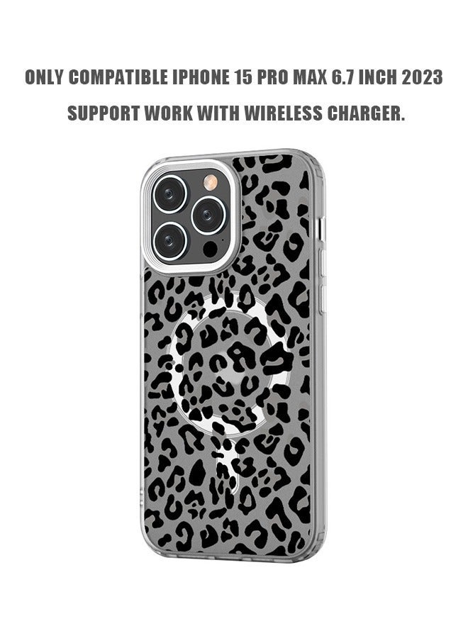 Matte Leopard Print Magnetic for iPhone 15 Pro Max Case, Dustproof Design Cover Compatible with MagSafe, Anti Yellow Anti Scratch Protective Shell (Black)  - Image 2