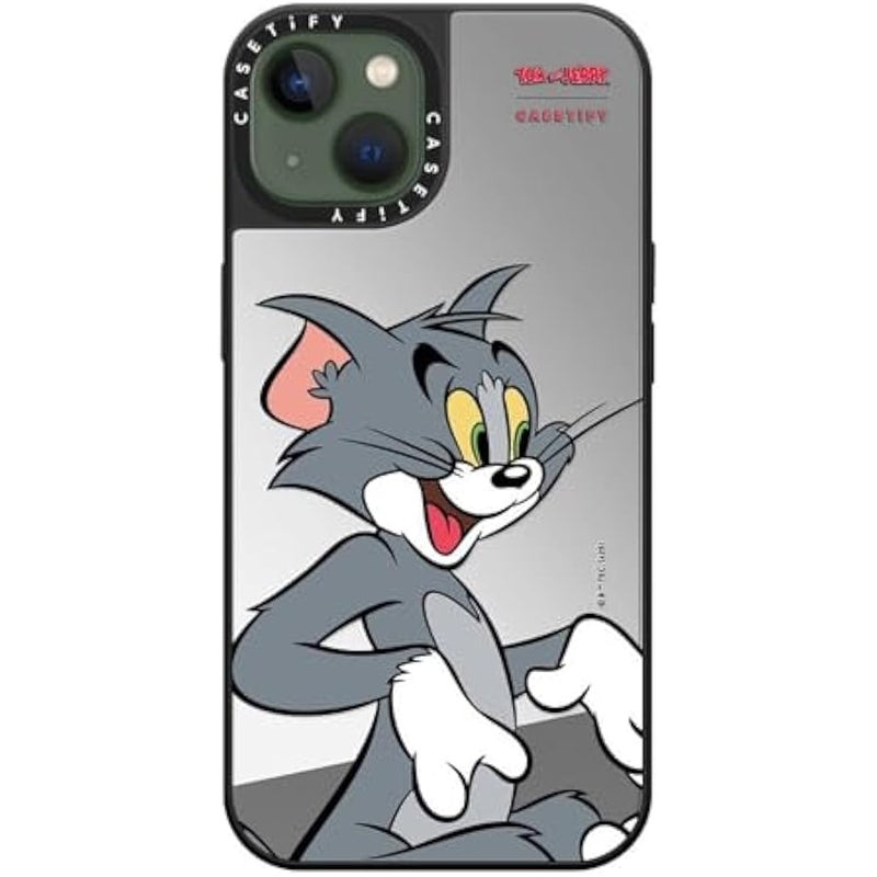 Casetify Mirror Case for iPhone 13 【Tom and Jerry Colab/Reflective / 4.9ft Drop Protection/Compatible with Magsafe】 - Tom Character - Silver on Black - Image 2