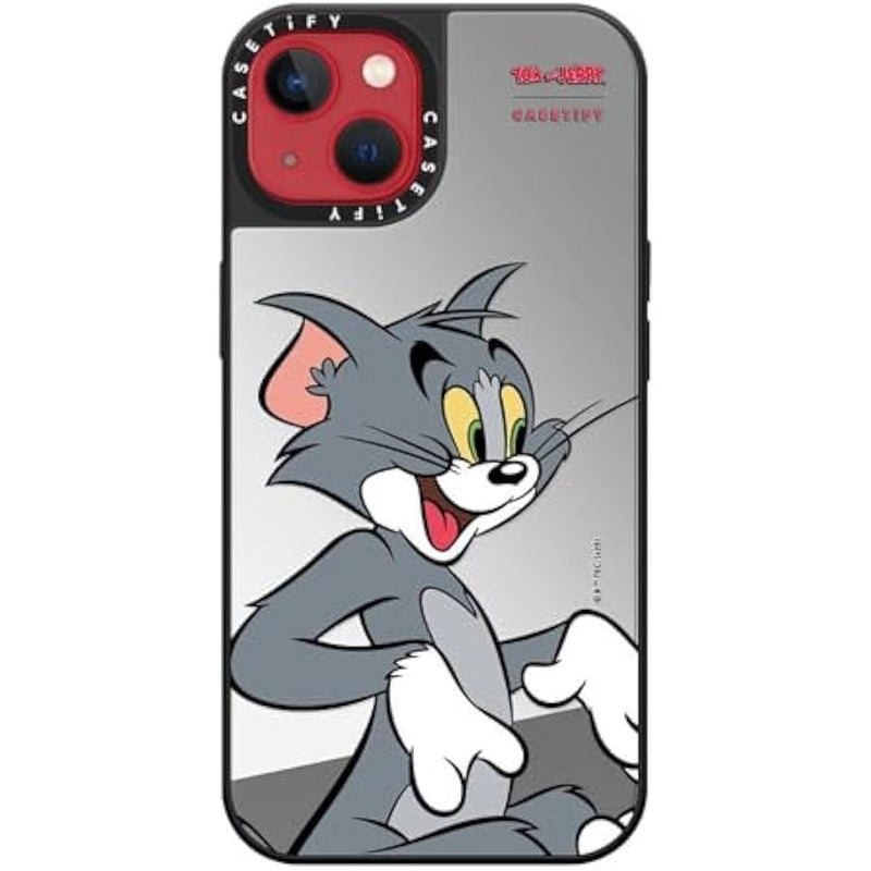 Casetify Mirror Case for iPhone 13 【Tom and Jerry Colab/Reflective / 4.9ft Drop Protection/Compatible with Magsafe】 - Tom Character - Silver on Black - Image 5