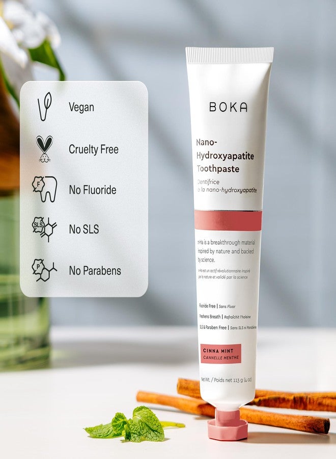 Boka Cinna Mint (Cinnamon Toothpaste w/Mint) Natural, Fluoride Free - Nano Hydroxyapatite - Remineralizing, Sensitive Teeth, Whitening - Dentist Recommended for Adult & Kids Oral Care - 4oz, USA Made - Image 3