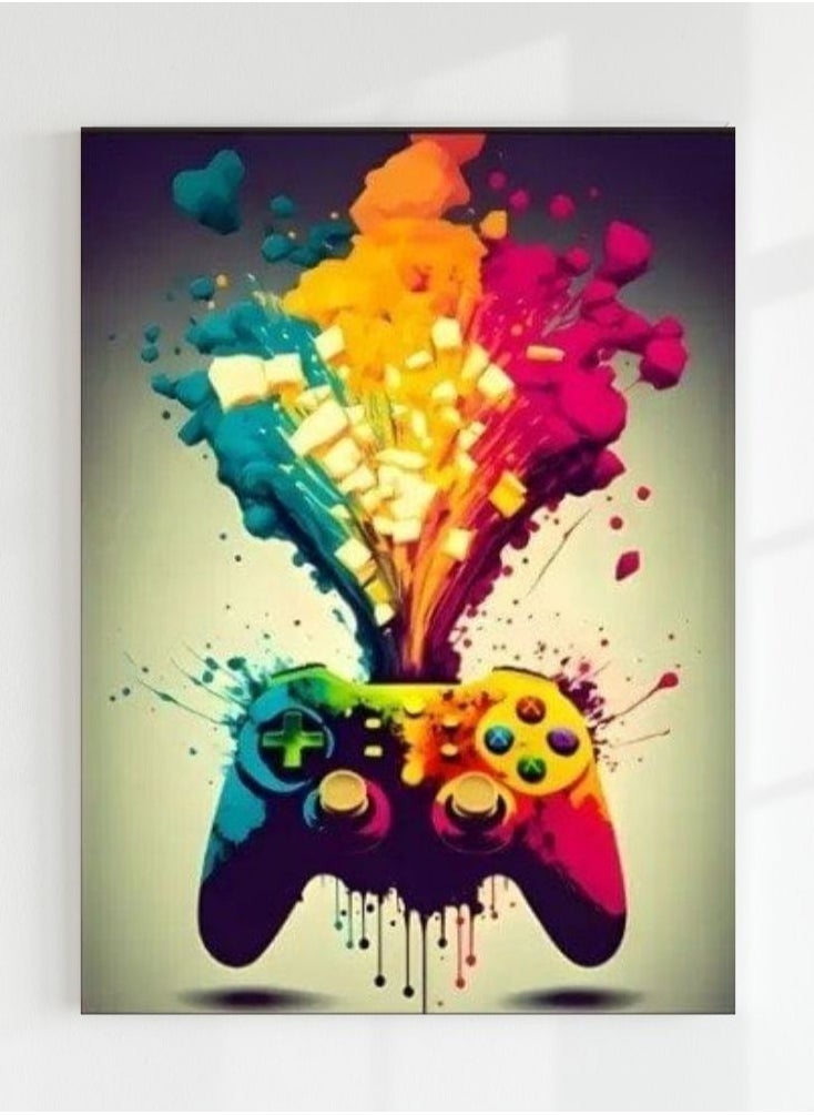 A Wall Art Painting With Canvas Material Stretched On a Wooden Frame, With a Gaming Controller design without Edges, For Youth Rooms, Electronic gaming clubs, And Game Lovers,BIG SIZE 55*35 cm - pzsku/Z817AE22A41D01F44AF5BZ/45/_/1715833803/dbb6f6d9-16e6-445f-98dd-4603447e7982