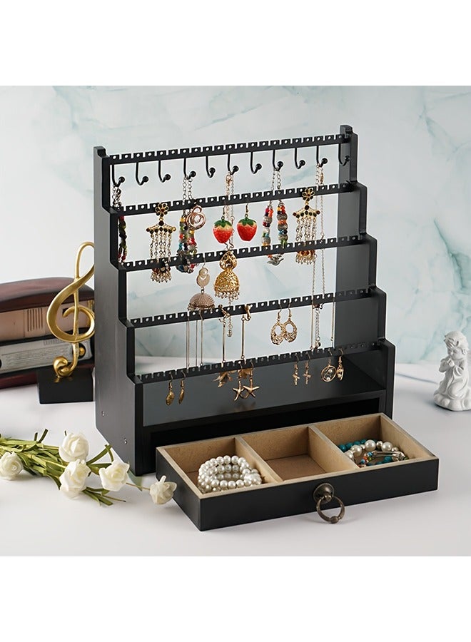 XiuWoo Jewelry Stand Organizer 5 Tier Earring Organizer Earring Holder Organizer Stand with Necklace Display Holder Stud Earring Pole Wood Base Jewelry Holder Organizer for Women Girls  - Image 1