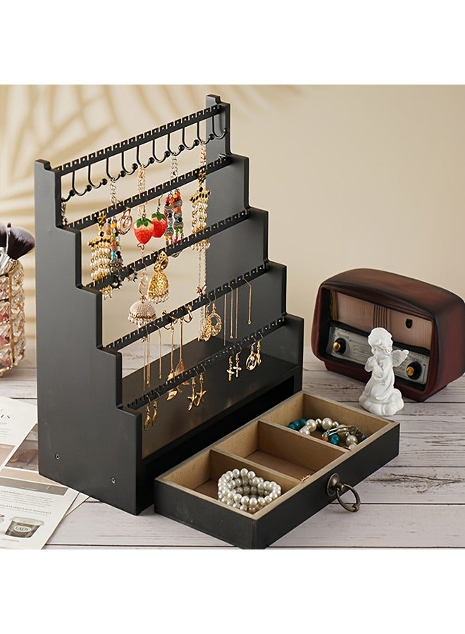 XiuWoo Jewelry Stand Organizer 5 Tier Earring Organizer Earring Holder Organizer Stand with Necklace Display Holder Stud Earring Pole Wood Base Jewelry Holder Organizer for Women Girls  - Image 2