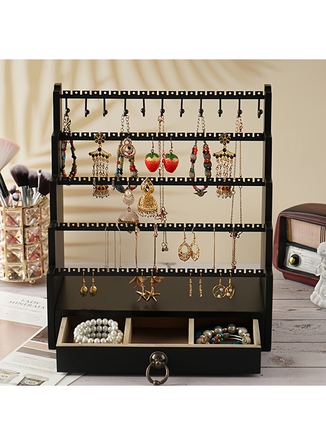 XiuWoo Jewelry Stand Organizer 5 Tier Earring Organizer Earring Holder Organizer Stand with Necklace Display Holder Stud Earring Pole Wood Base Jewelry Holder Organizer for Women Girls  - Image 3