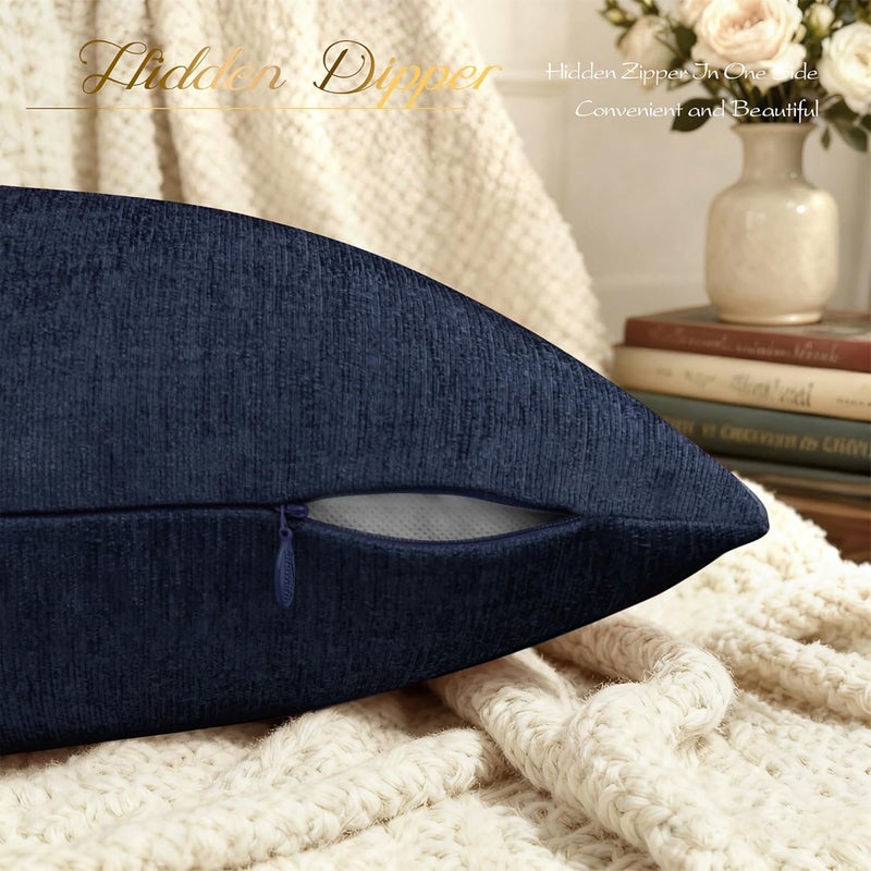 BRAWARM Throw Pillow Covers 12x20 Inches - Navy Blue Chenille Lumbar Pillow Covers Pack of 2, Solid Dyed Soft Chenille Pillow Cases for Couch Sofa Bed Home Decoration - Image 5